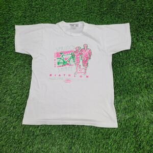 Vintage 90s Hampton Beach Bike Run Marathon Shirt XS/S 18x23 Byathlon Biathlon